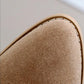 Camel suede boot toe with textured finish and stitched edge