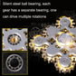 Gear fidget spinner with silver gears, gold teeth, and visible bearing heads