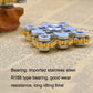Gear linkage fidget spinner with silver top and brass base plus screw bearing points