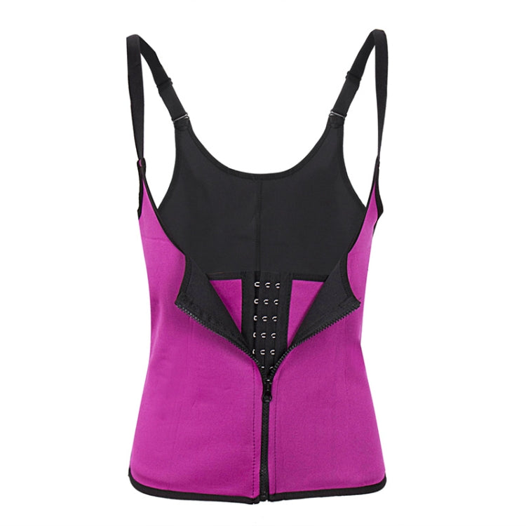 Rubber belly belt corset with underbust cups and front zipper, black and purple color