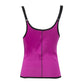 Rubber belly belt corset with underbust cups and front zipper, purple with black trim