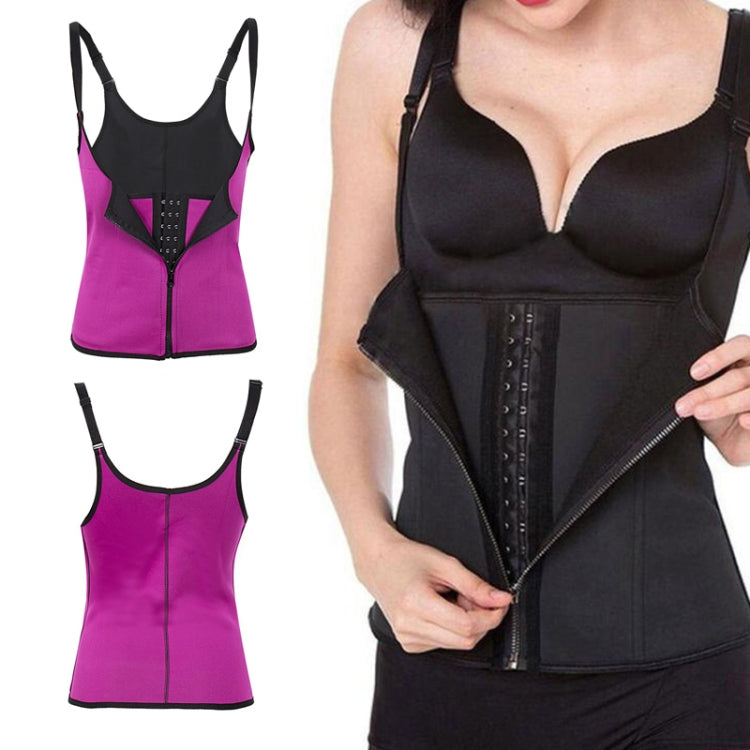 Rubber belly belt corset with underbust cups, front zipper, black and purple views