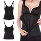 Black rubber waist corset top with front zipper and grommet panel, adjustable shoulder straps