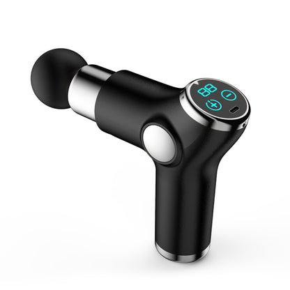 Compact fascia massage gun with LCD screen and round ball attachment, black