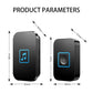 Black wireless doorbell transmitter dimensions diagram, with music and bell icon panels