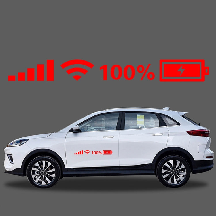 Car windshield vinyl decals with red WiFi and power icons on a white SUV