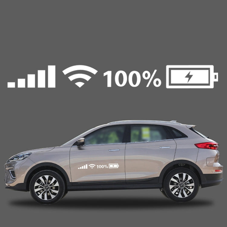 Car windshield vinyl decals with white signal and battery icons on a light gray SUV