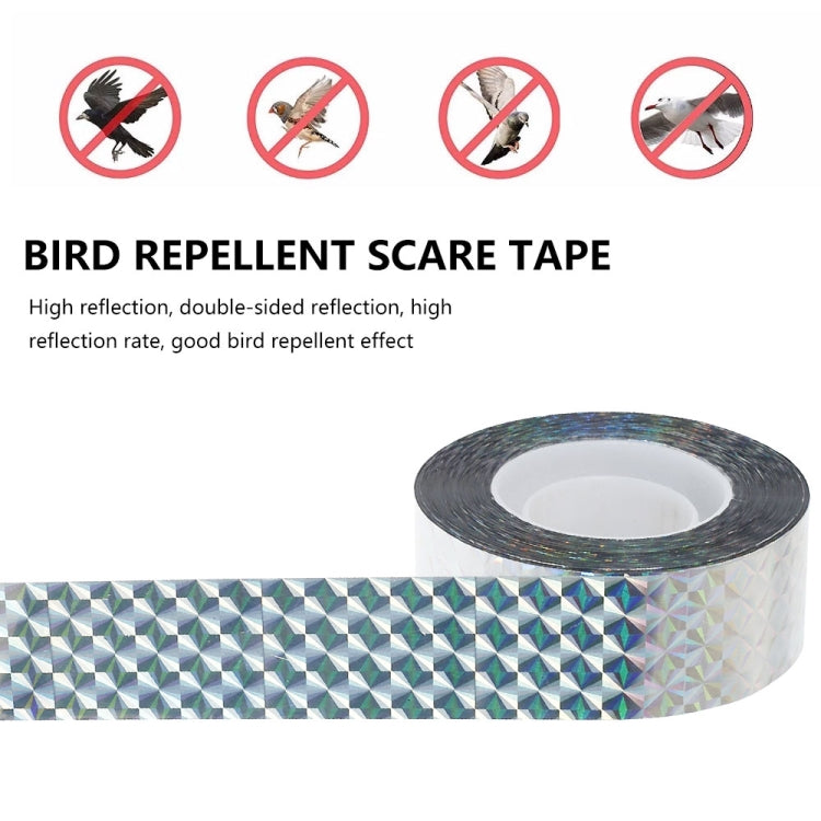 Double-sided reflective bird repellent tape roll, silver holographic ribbon
