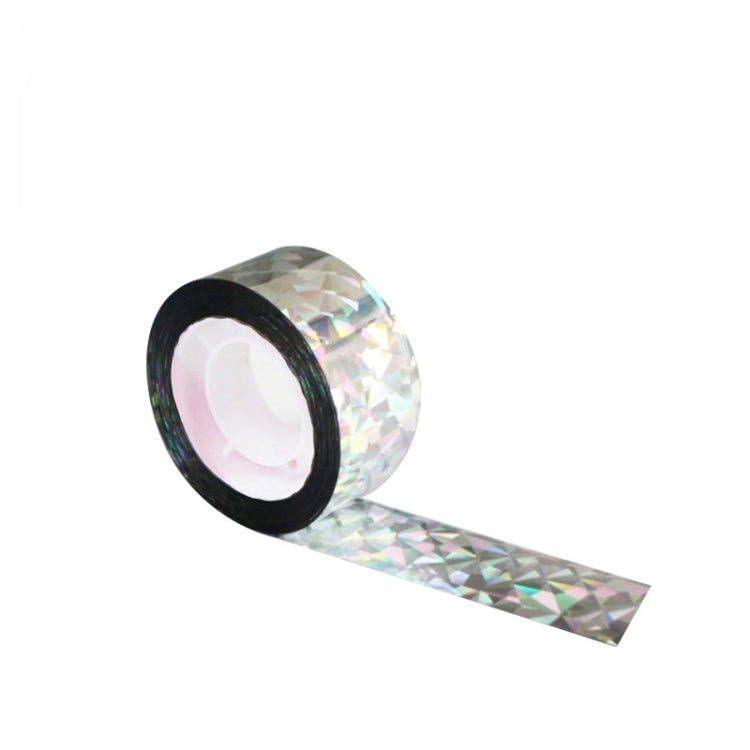 Iridescent reflective bird repeller ribbon roll with black core and metallic ribbon