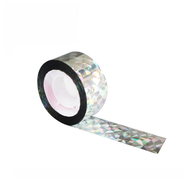 Reflective holographic ribbon roll for bird chasing with black core and iridescent strip