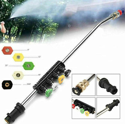 High pressure car wash spray gun with fan nozzle and five color settings on extension rod