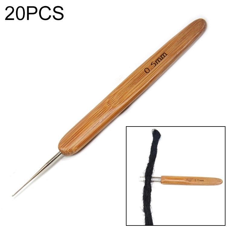 Bamboo braid crochet hook with double-prong metal tip, marked 0.5mm