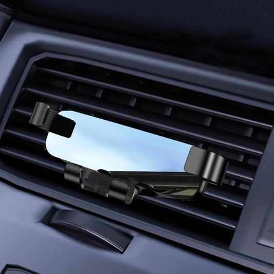 Black air vent phone gravity holder with vent clips and adjustable cradle arms