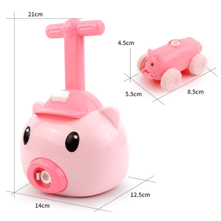 Pink pig-shaped balloon car toy with printed size diagram and small pig car