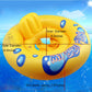 Inflatable yellow baby swimming seat ring; outer diameter 24.8 in, inner diameter 8.2 in
