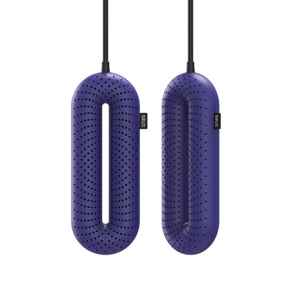 Blue shoe dryer inserts with perforated oval body and hanging power cords