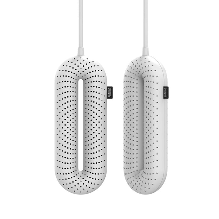 White shoe dryer inserts with perforated oval body and hanging power cords