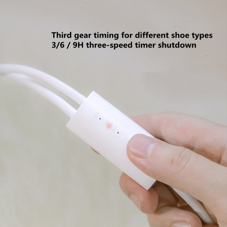 Wired timer control switch on a shoe dryer power cord