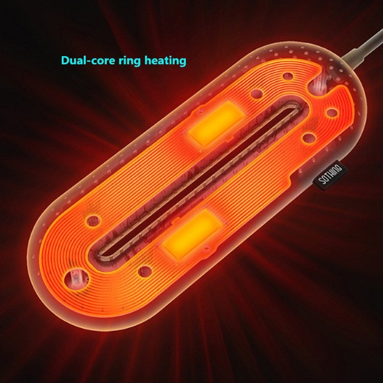 Shoe dryer heating element with glowing orange bars inside the insert