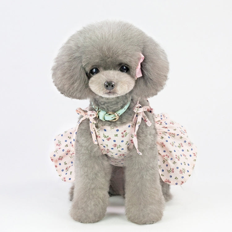 Pet daisy-print dress with blue-and-white daisy sleeves and layered tulle skirt