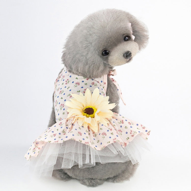 Yellow daisy flower pet skirt with bow tie, breathable top and layered tulle ruffles