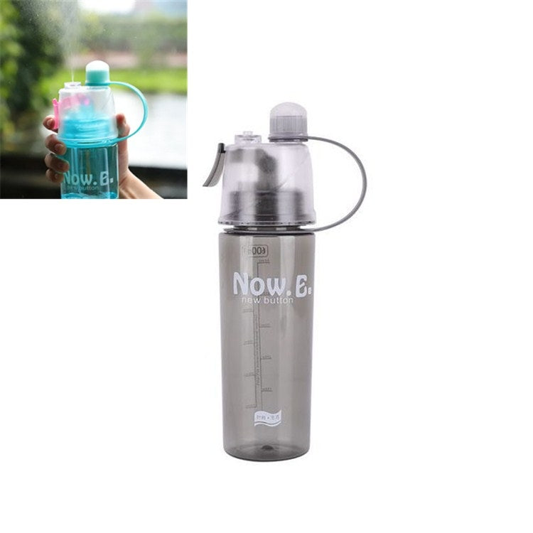 Clear plastic spray water bottle with lid and flexible mist nozzle, Now.e