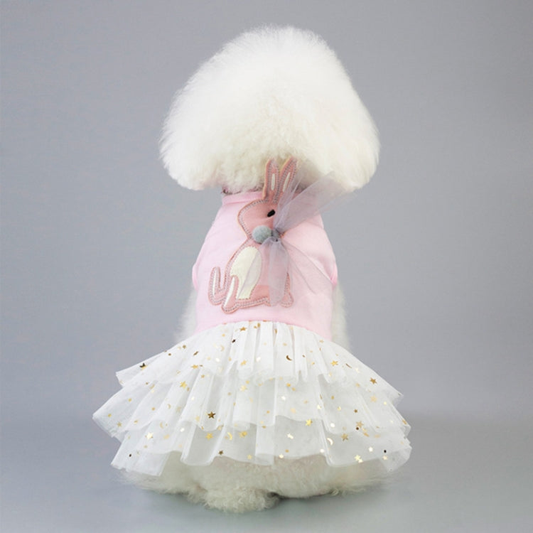 Pet rabbit-themed skirt for small dogs, pink top with bunny applique and white star tulle