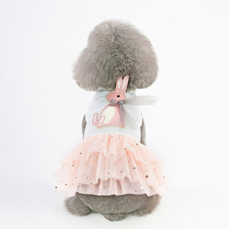 Pet bunny applique skirt for small dogs, pink rabbit top and peach star tulle tutu