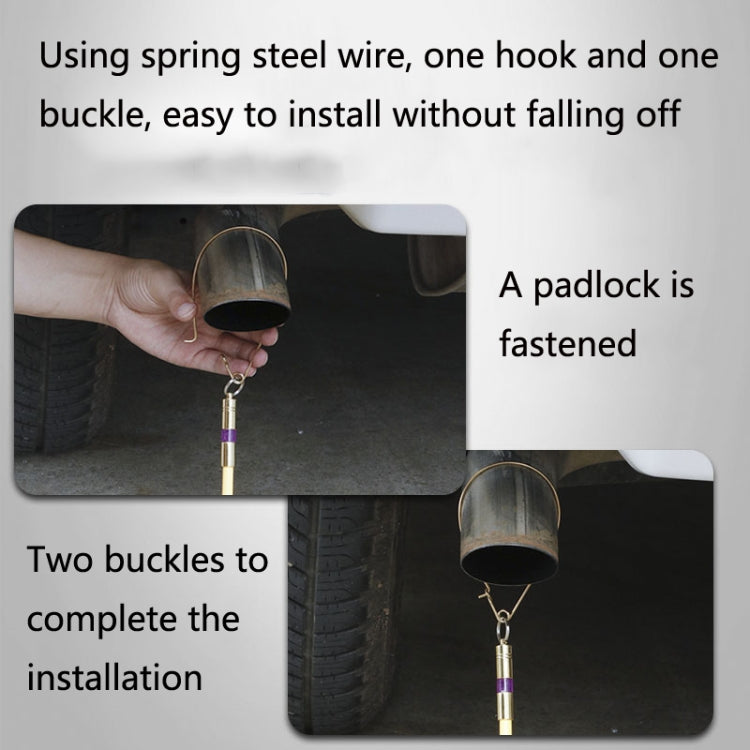 Car grounding anti-static release strip being installed on exhaust pipe with hook