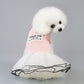 Pink striped dog summer skirt with white tulle overlay and black trim