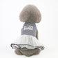 Navy striped dog summer outfit with white tulle ruffle and black edge