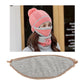 Pink knit pom beanie with attached face mask and neck scarf