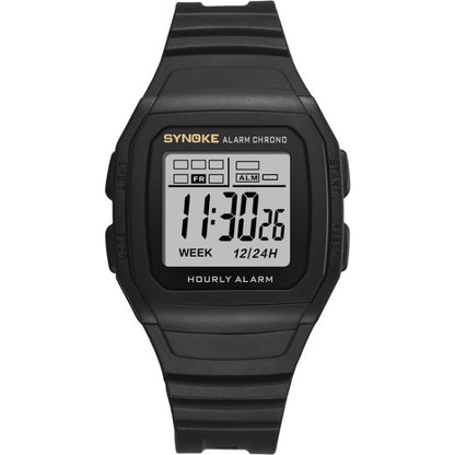 SYNOKE 9023B digital sports watch with black strap, LCD display, alarm chronograph