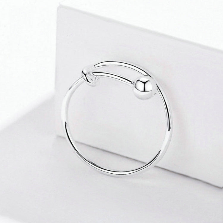 Sterling silver open hoop ring with a small ball clasp detail