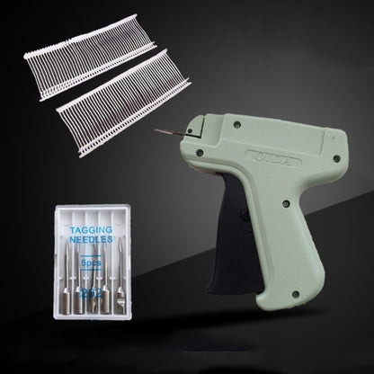 Mint green price tag labeling gun with needle cartridge and spare needles