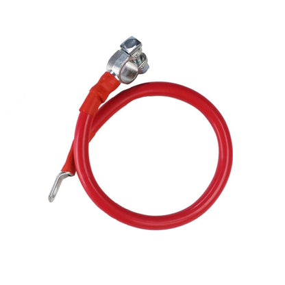 Red battery ground wire lead with metal clamp and spade terminal