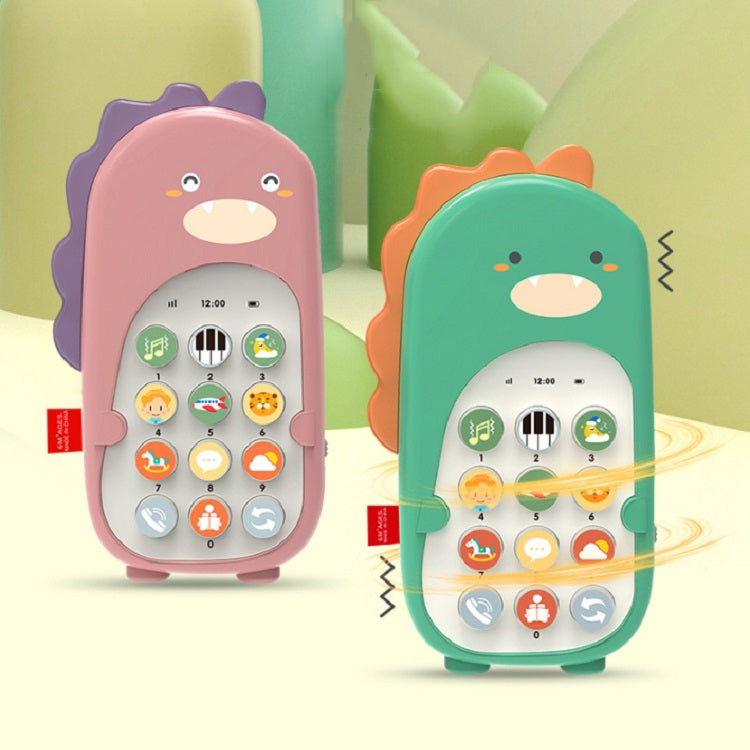 Green and purple dinosaur toy smartphones with colorful icon screens