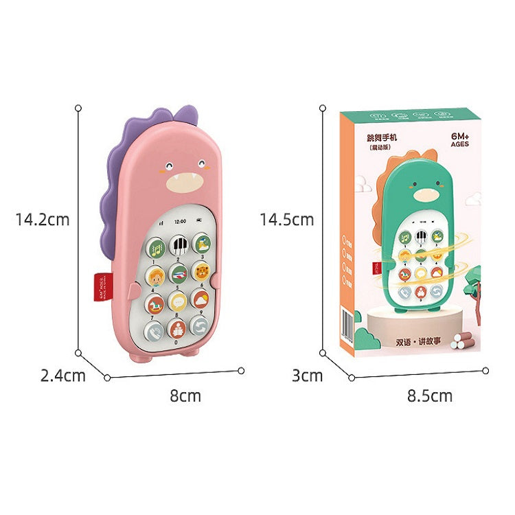Dinosaur toy smartphone dimensions showing pink and green versions