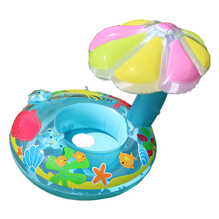 Inflatable mushroom sunshade seat ring for children, blue pool float