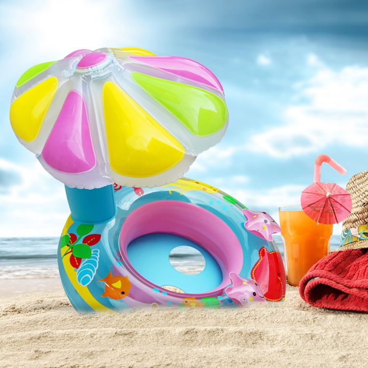 Blue inflatable mushroom sunshade seat ring with multicolor canopy