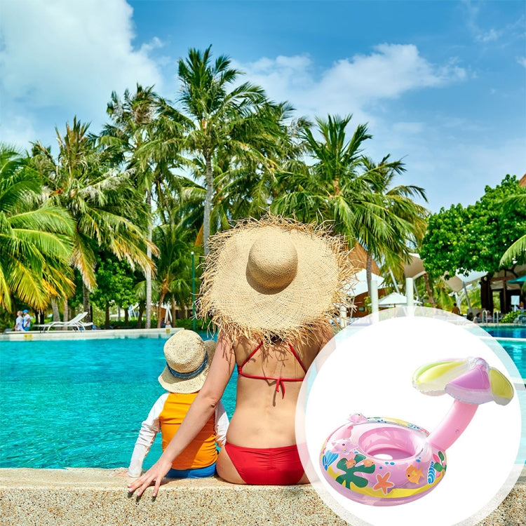 Round inflatable pool float with multicolor mushroom sunshade canopy