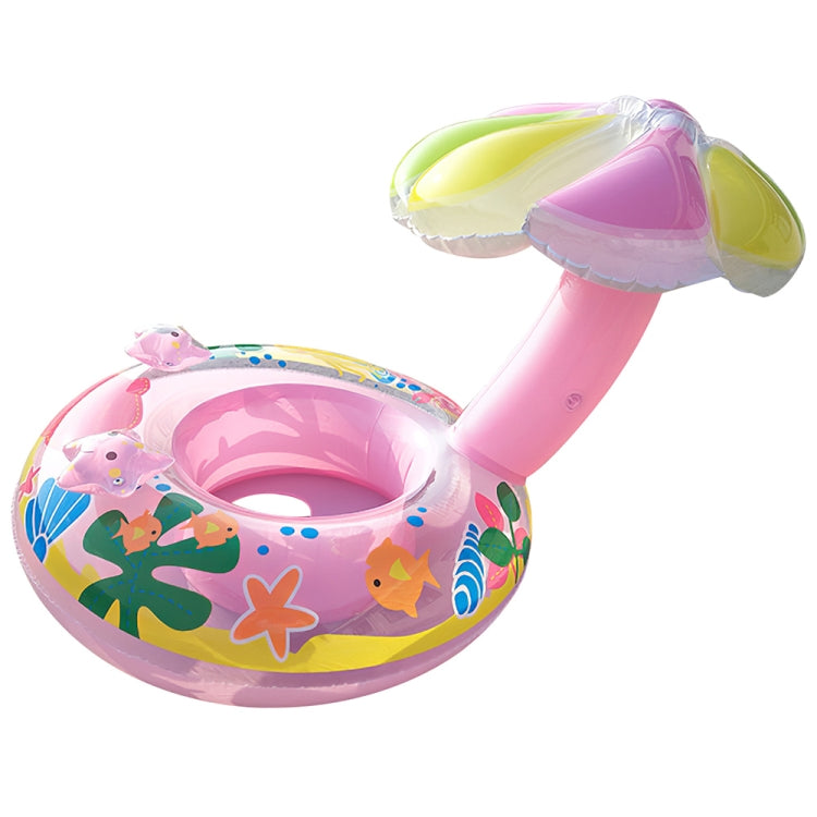Pink inflatable mushroom sunshade seat ring with multicolor canopy