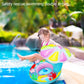 Inflatable mushroom sunshade seat ring with multicolor canopy at poolside
