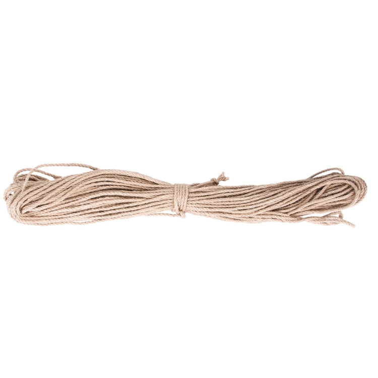 Natural beige hemp rope coil with tied ends, neatly wound for scratching toys