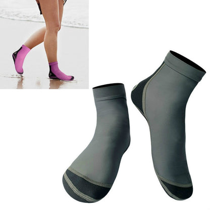 Purple neoprene snorkeling socks with black toe and textured anti-slip sole