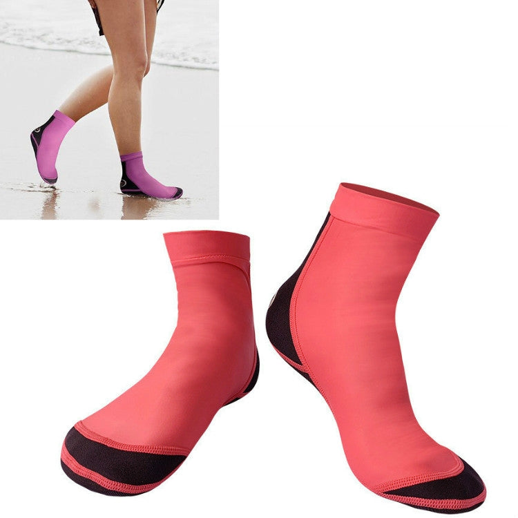 Ankle diving snorkeling socks, coral-red neoprene with black grippy sole