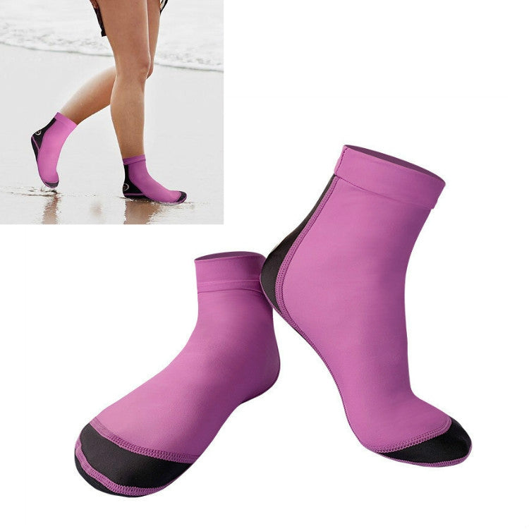 Ankle diving snorkeling socks, purple neoprene pair with black grippy sole