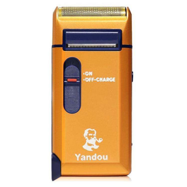 Yandou electric shaver with foil head, orange body, and on/off-charge slider