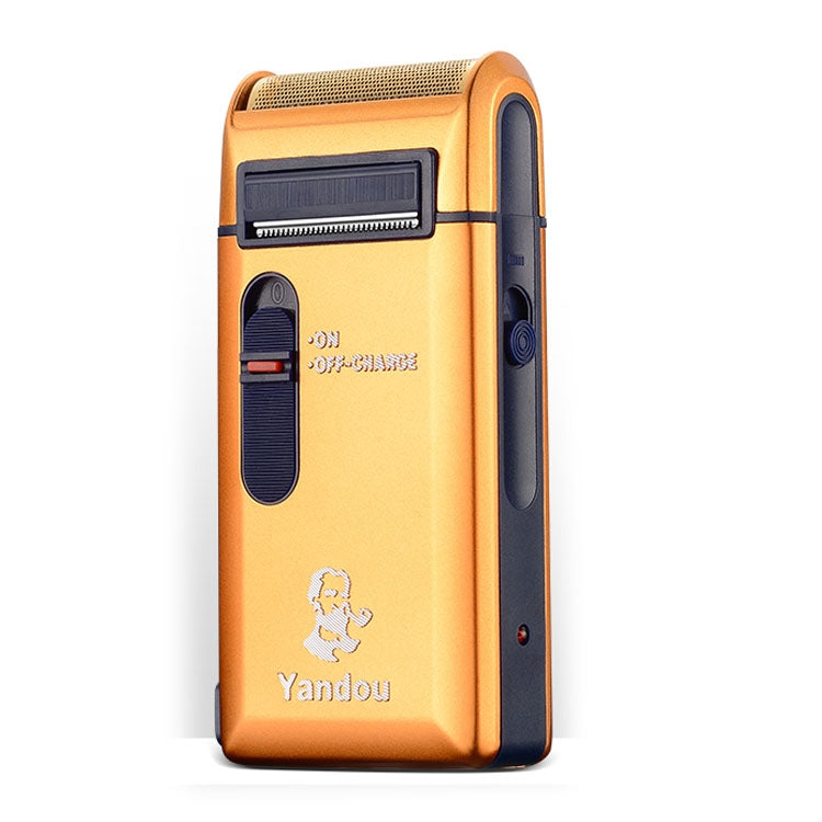 Yandou rechargeable electric shaver with foil head and side trimmer on orange body