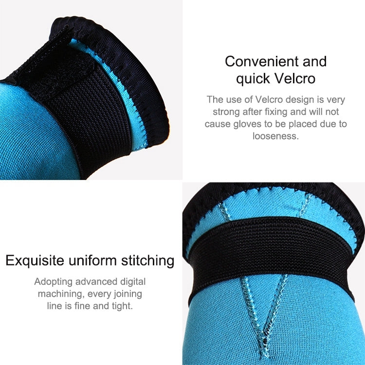 Kids blue neoprene diving gloves with black wrist cuff and reinforced stitching